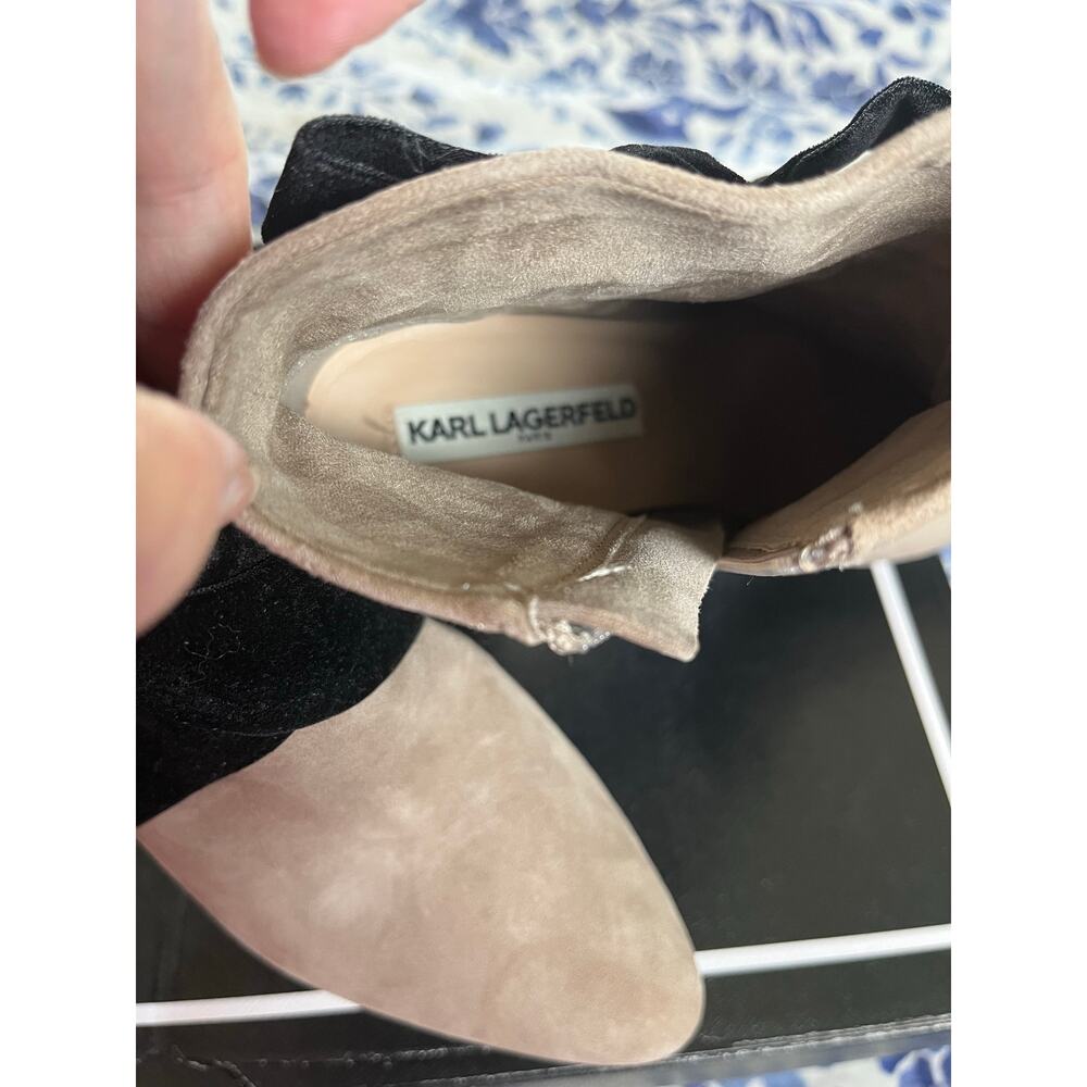 Karl Lagerfeld Paris | NWOT Size 7 Malia Bow Suede Taupe Bootie Platform - Picture 6 of 8